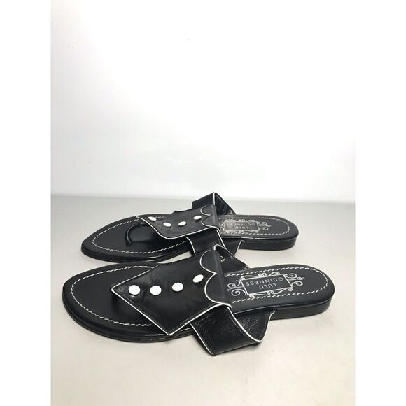 Lulu Guinness Black White Leather Tux Slides Sandals Women’s Sz 37.5M US/7M US - Picture 7 of 14